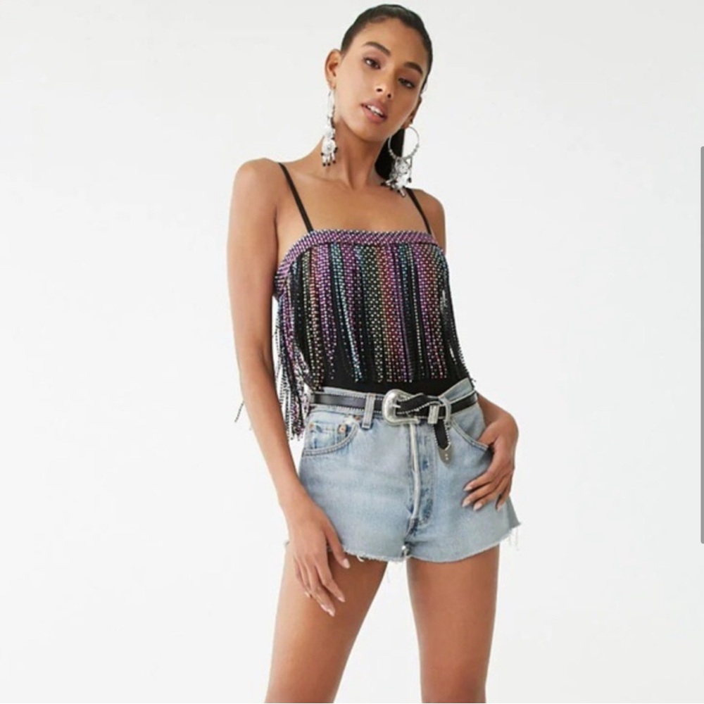 ***BRAND NEW*** Multicolor Rainbow Beaded Fringe Top - Picture 3 of 6
